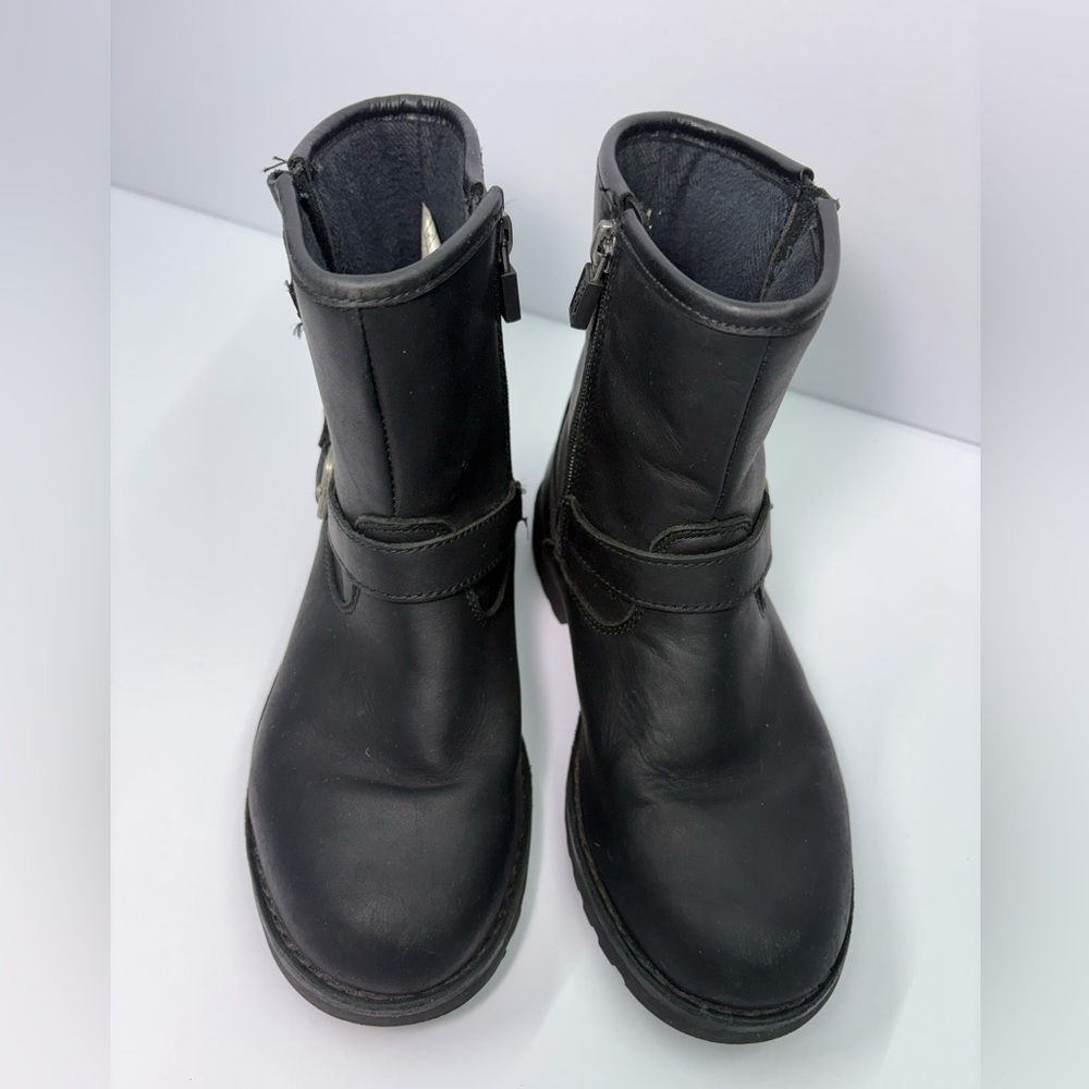 UGG Black Leather Engineer Moto Boots Youth 1 Women 3 Buckle Zip - Picture 2 of 8